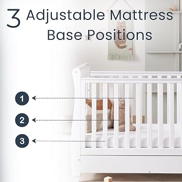 Babymore Eva 2 Piece Nursery Room Set White - 1 Baby Cot Bed & 1 Chest Changer With 3 Double Handle Drawers, Wooden Chest Of Drawer Storage Cabinet | 2 Piece Nursery Room Furniture White