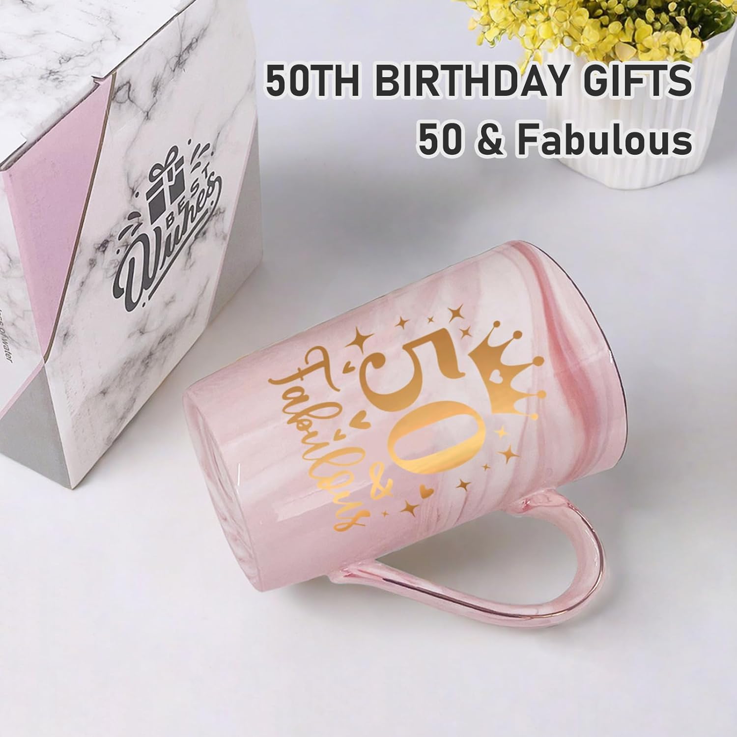 50th Birthday Gifts Women 50 Years Old Fabulous Funny Fifty Birthday Coffee Mugs Cup Ideas for Mom Sister Female Coworker Friend, 14Oz Pink - Image 5