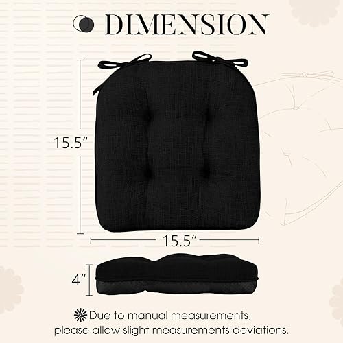Vista 16 de Basic Beyond Paquete de 4 cojines para sillas de comedor, cojines para sillas de comedor con lazos y respaldo antideslizante, 15.5 x 15.5 pulgadas