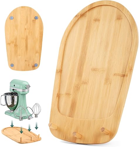 2-in-1 Stand Mixer Slider for KitchenAid 4.5-5 Qt | Upgraded Appliance Slider Mat for Kitchenaid Premium Solid Bamboo Scratch-Resistant Surface, Built-in Storage Tray