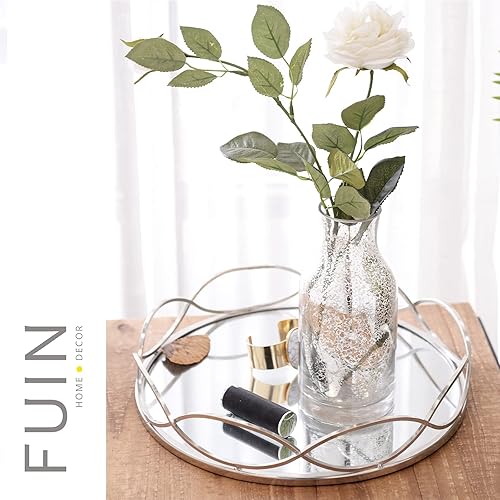 Miniatura 3 de FUIN Bandeja de perfume de espejo de metal redondo de 12 pulgadas, para baño, maquillaje, tocador, joyería, plata