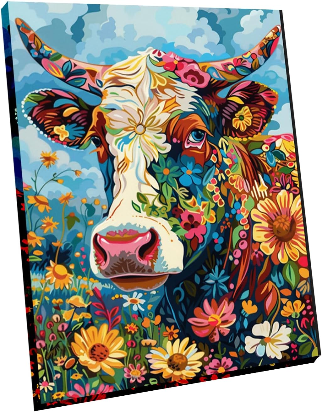 Newsight Paint by Numbers for Adults & Kids & Beginners DIY Acrylic Painting Gift Kits (Framed Color Cow, 12" Wx16 L)