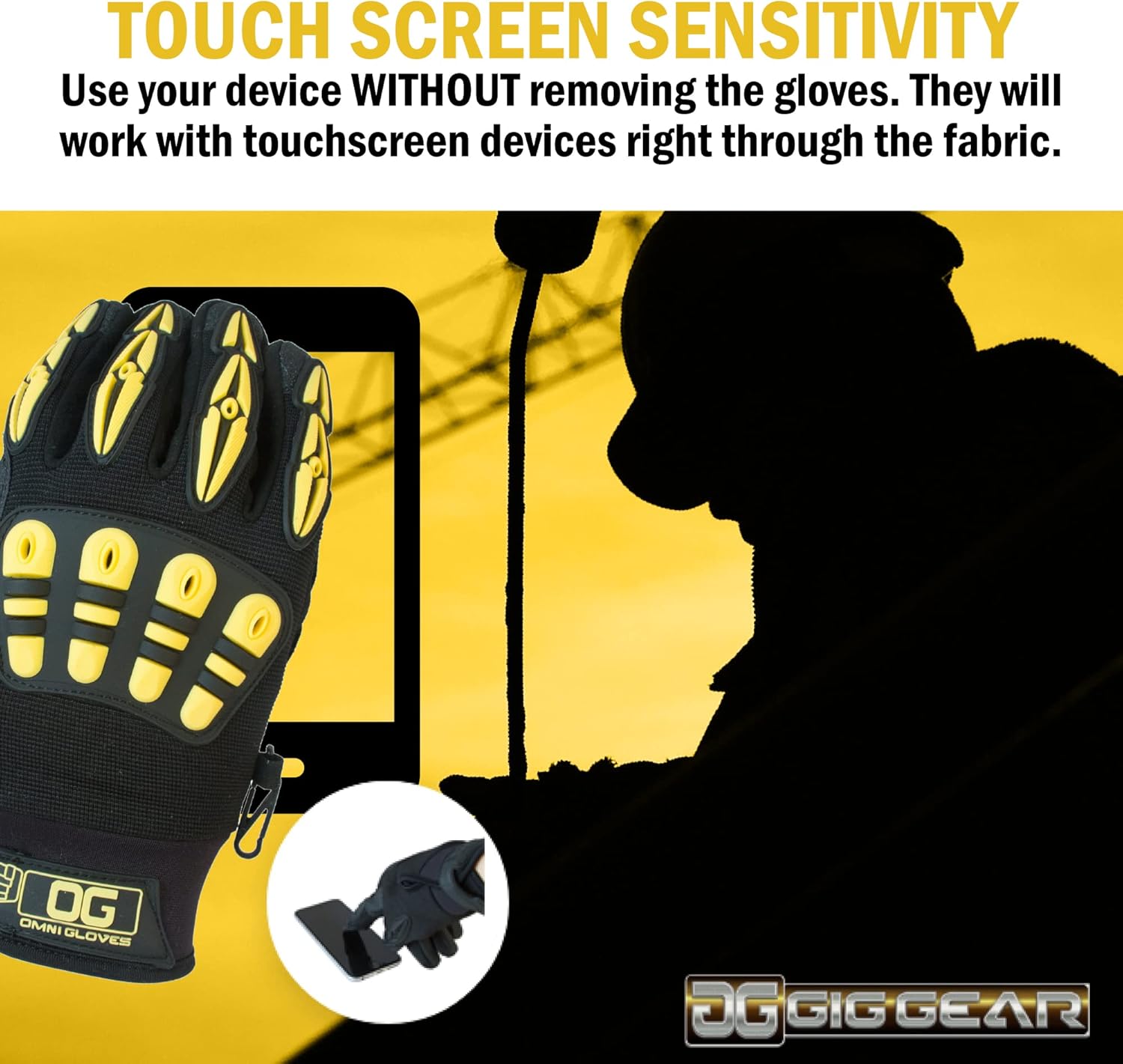 Gig Gear High Visibility All Purpose, Touchscreen Work Gloves - Original Gig Gloves (XS)