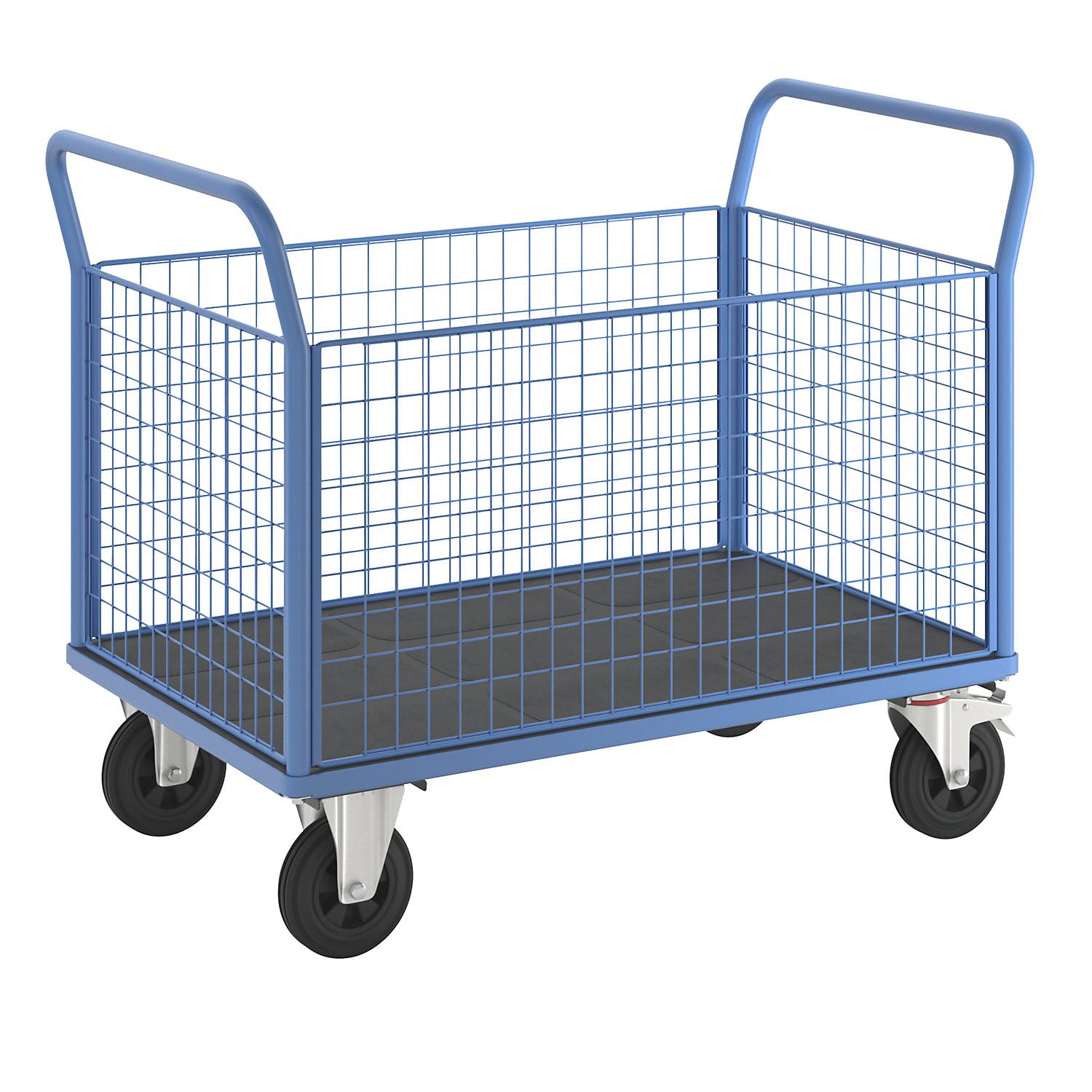 eurokraft pro | Plattformwagen | 4 hohe Gitterwände, LxB 1250 x 800 mm, Vollgummireifen