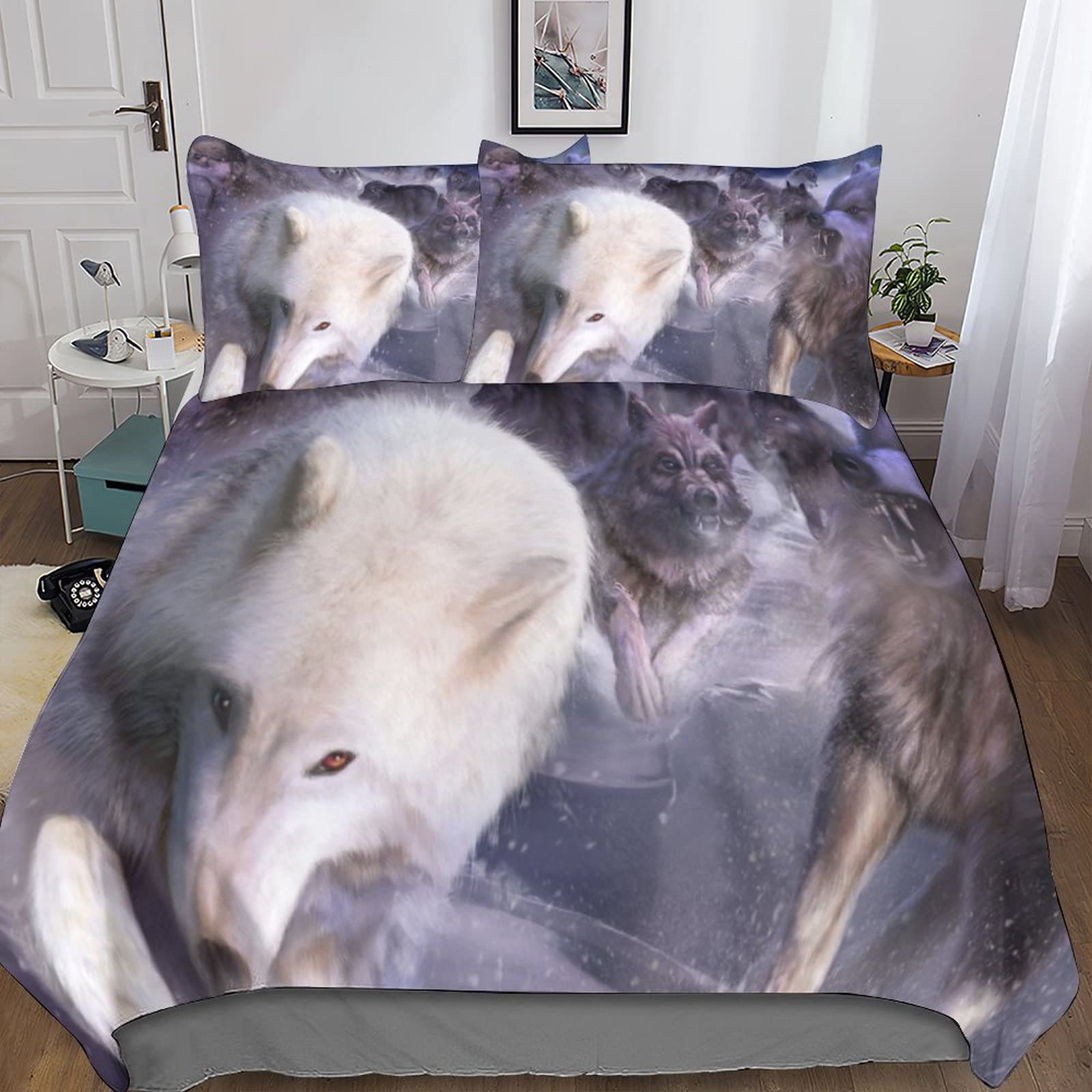 Housse de couette loup 3D avec fermeture éclair facile à nettoyer