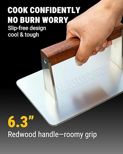 Miniatura 5 de Prensa de tocino de acero inoxidable, peso de cocción pesado de 3.2 libras, ideal para parrilla superior plana, accesorios de plancha para sellar