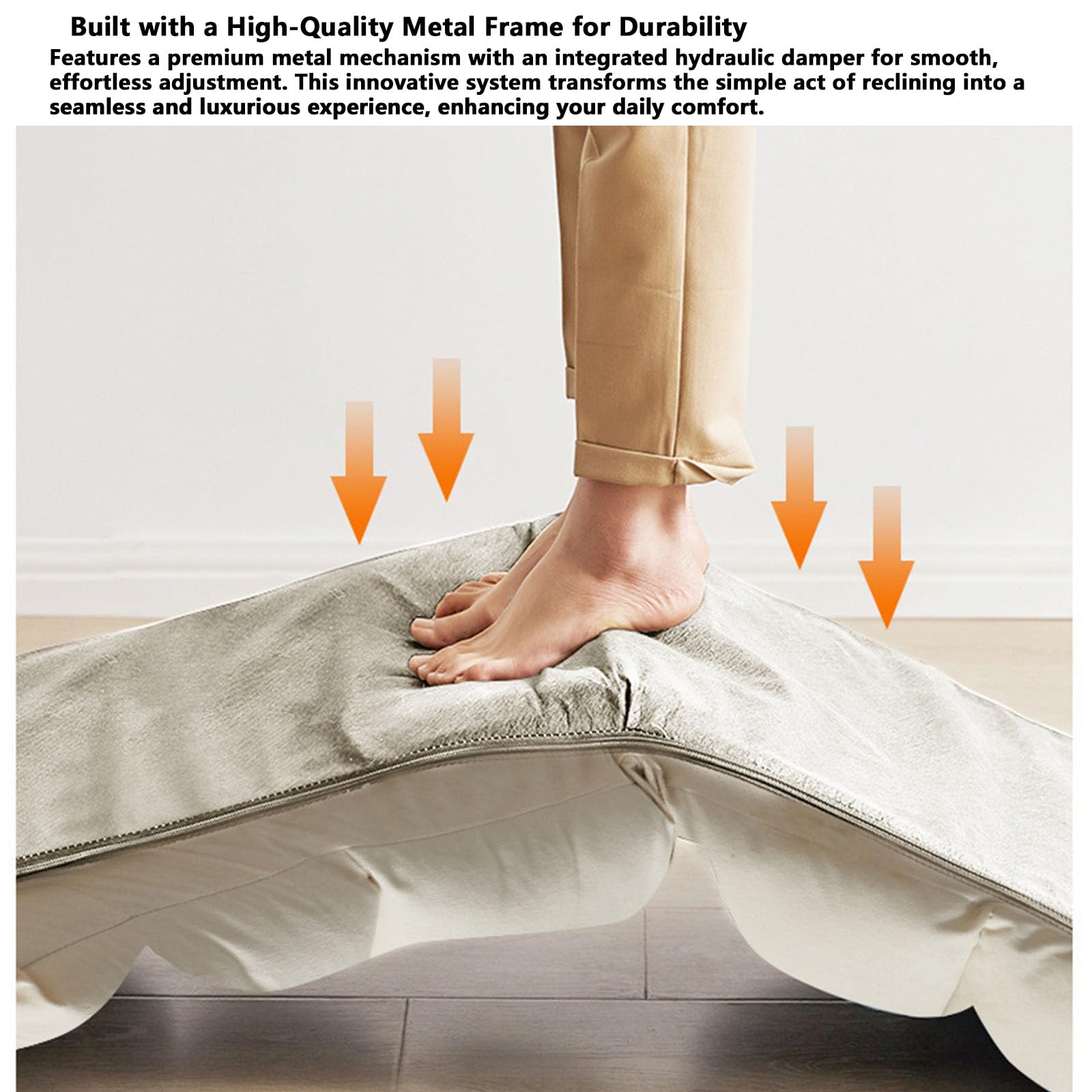 Großes, faltbares Bodenlounger-Sofa, 6-Fach verstellbare Rückenlehne, Abnehmbarer, waschbarer Bezug, Klapp-Sofa für Wohnzimmer, Tatami, Fe(Color:Teddyplüschstoff in gebrochenem Weiß)