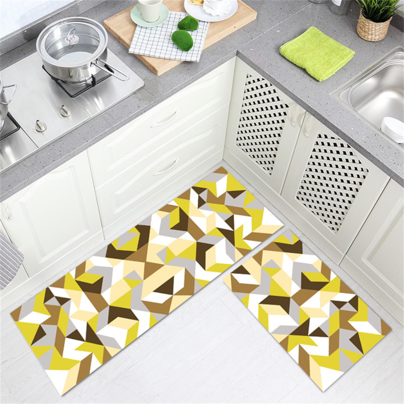 KüChenläUfer KüChenmatte 45x120cm, KüChenteppich Waschbar rutschfest, Teppich LäUfer Flur FußMatte Badematten, Wasser öL Aufnehmen Teppich KüChe Set für KüChe Wohnzimmer, Badezimmer Yellow