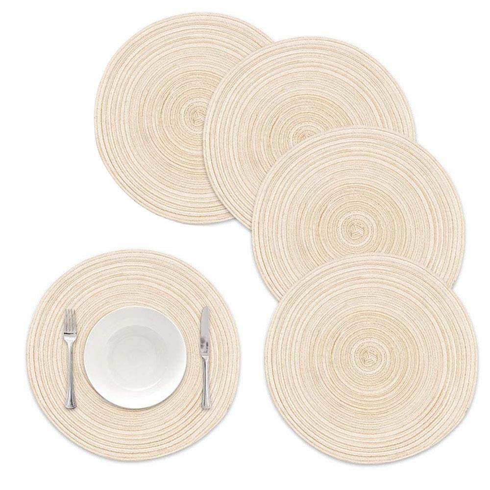 YumLock Round Braided Placemats Set of 5PCS Round Table Mats Woven Heat Resistant Table Mats for Dining Tables
