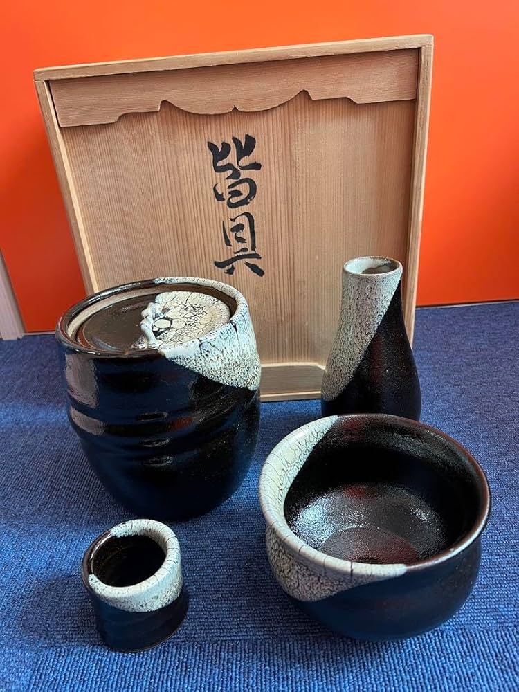1171  黒薩摩　龍門司焼　黒秞白流　皆具　茶道具　未使用 Amazon.co.jp: 1171 黒薩摩 龍門司焼 黒秞白流 皆具 茶道具