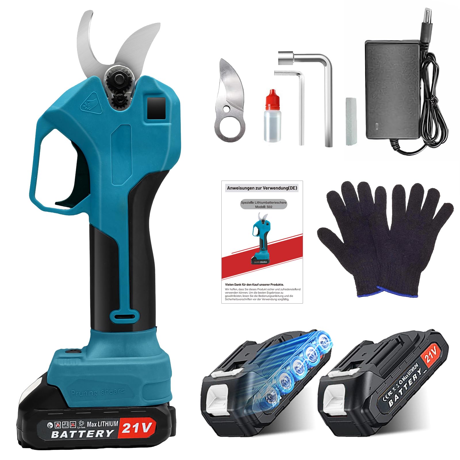 Tijeras De Podar Electricas,Sentasi Podadora Electrica Bateria 2000 mAh*2, Tesoura De Podar Electrica 25mm Diámetro De Corte, 500w Tijeras Podar Bateria Jardín 1-2h Tiempo De Trabajo