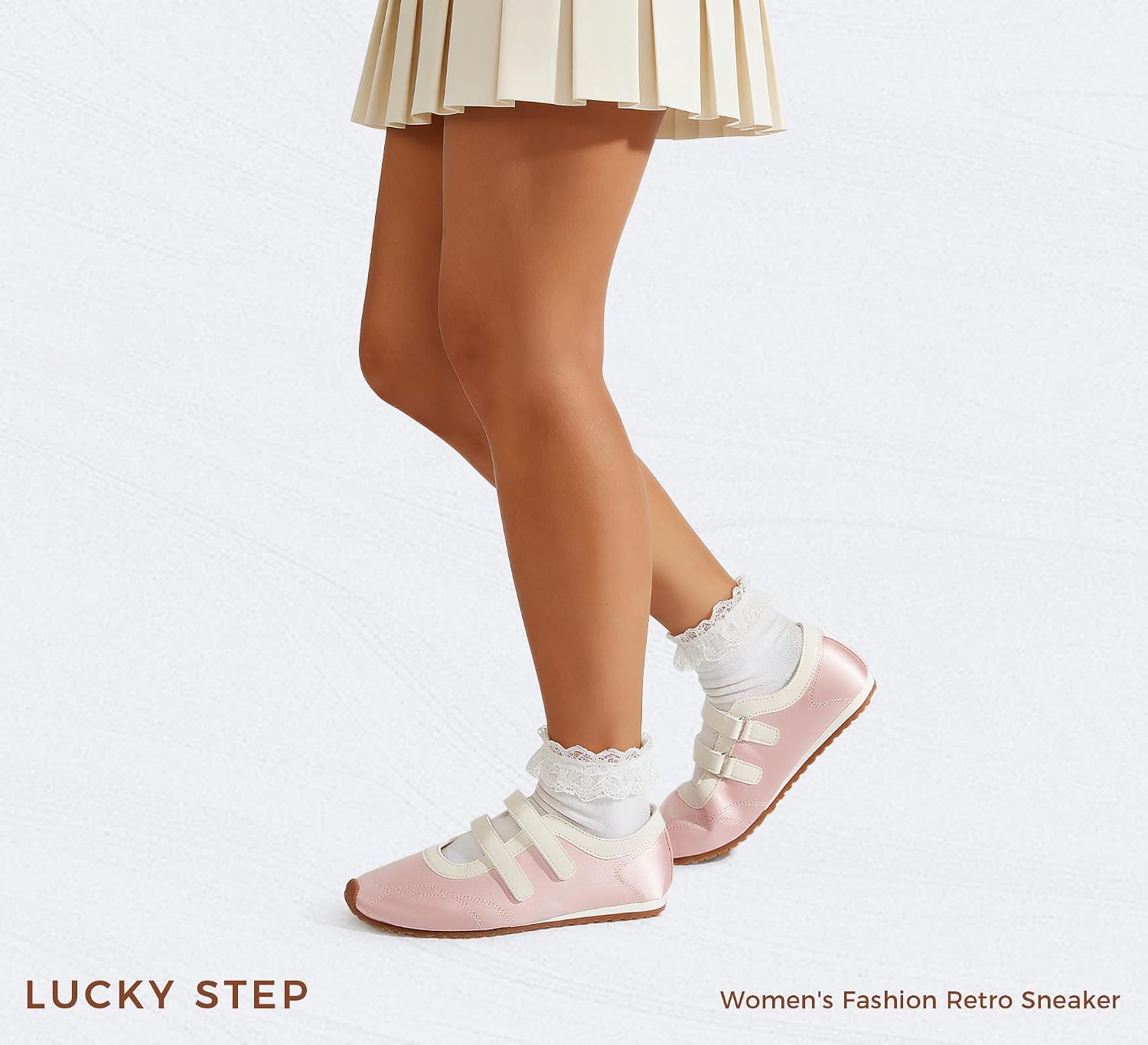 LUCKY STEP Women's Classic Mary Jane Flats Fashion Retro Sneakers Casual Thin Sole Hook and Loop Double Straps Lightweight Walking Shoes Slip On Footwear