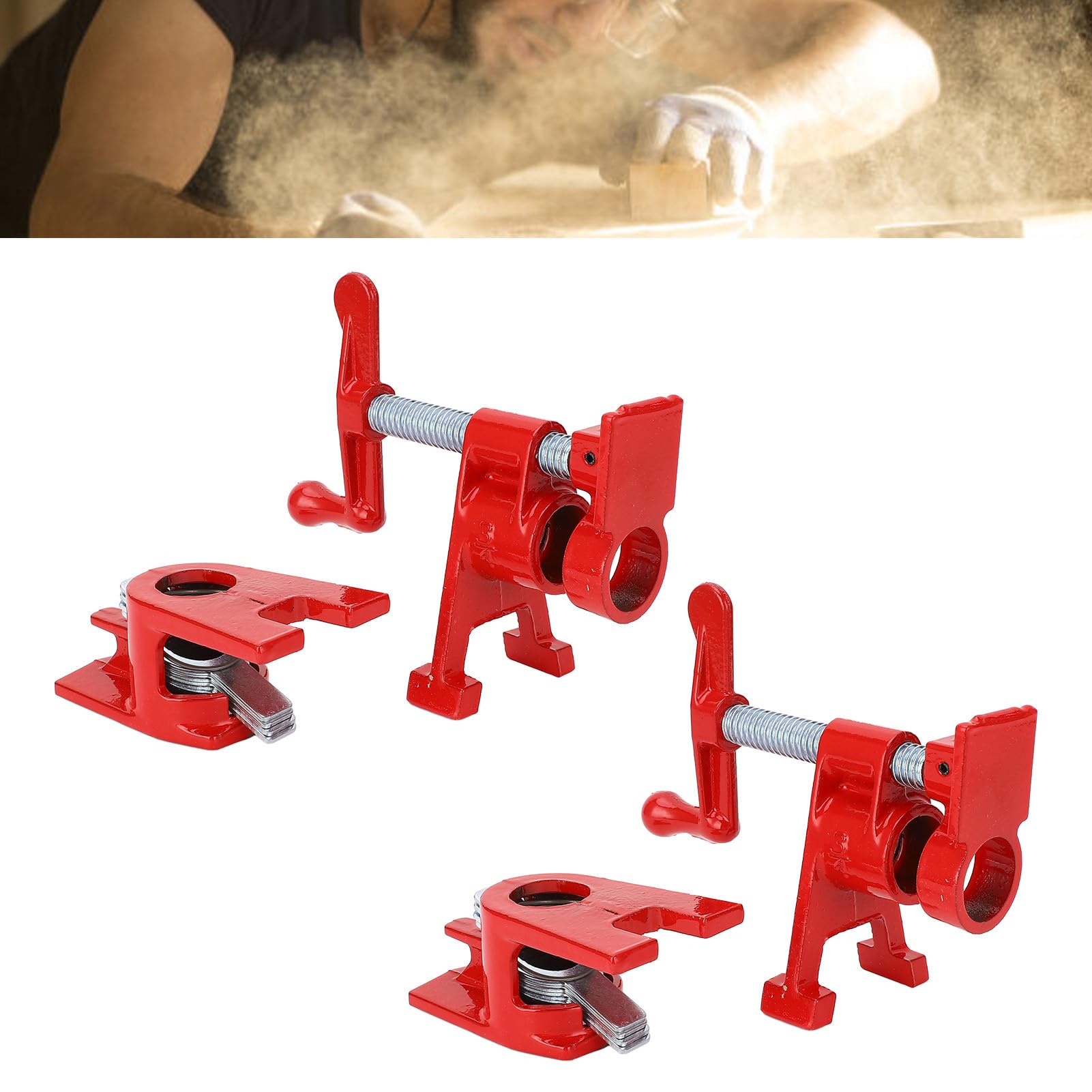 Jeu de Colliers de Serrage pour Tuyaux de Collage du Bois, 4 Pièces, en Fonte Malléable Durable et Réglable de 3/4 Pouces pour la Menuiserie et L'amélioration de L'