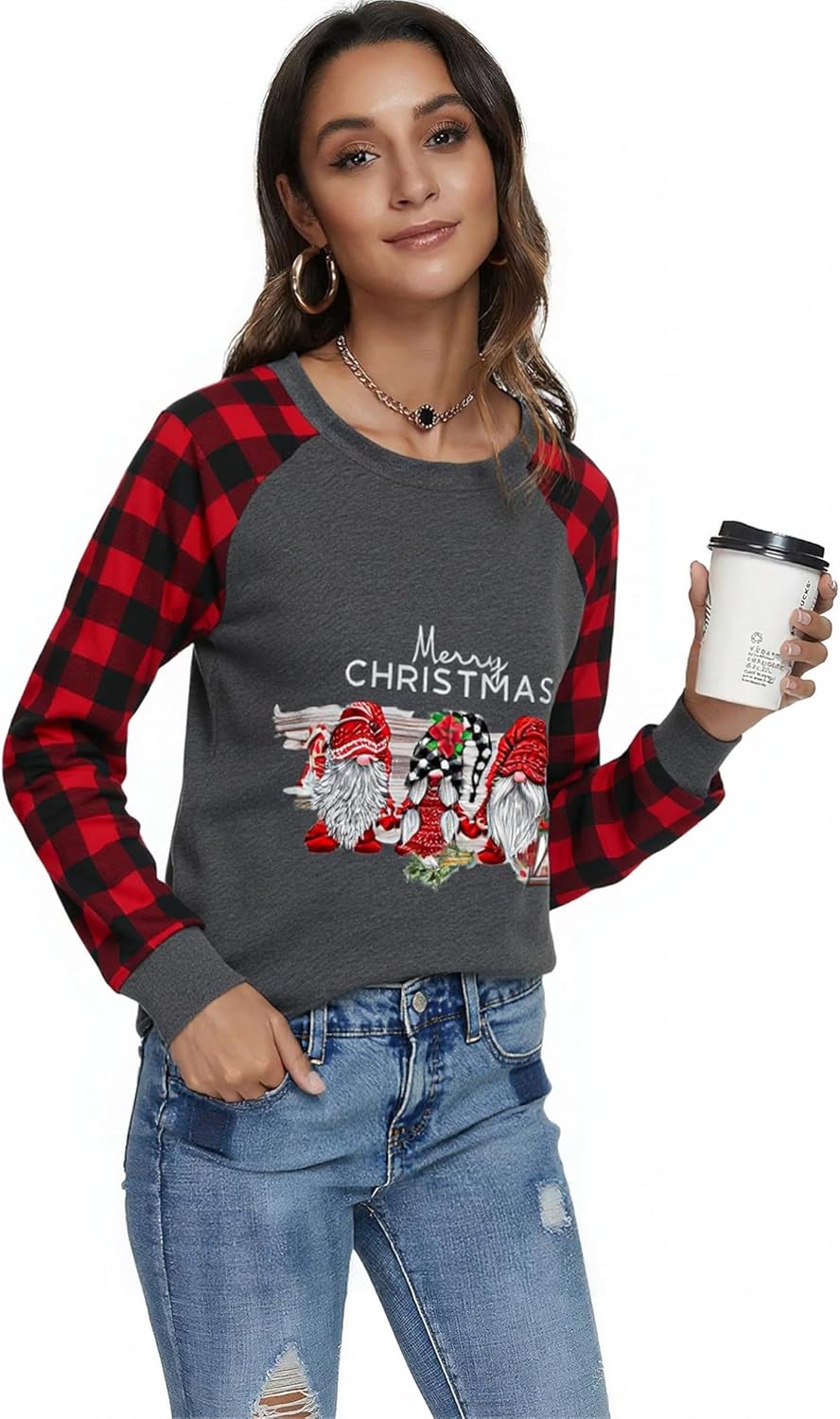 Womens Long Sleeve Christmas Shirts Holiday Pullover Tops Merry Christmas Graphic Xmas Gift T-Shirt - Image 7
