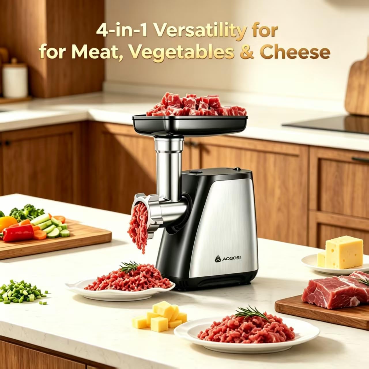 AAOBOSI 4 in 1 Electric Meat Grinder Heavy Duty & Sausage Stuffer 2800W Max