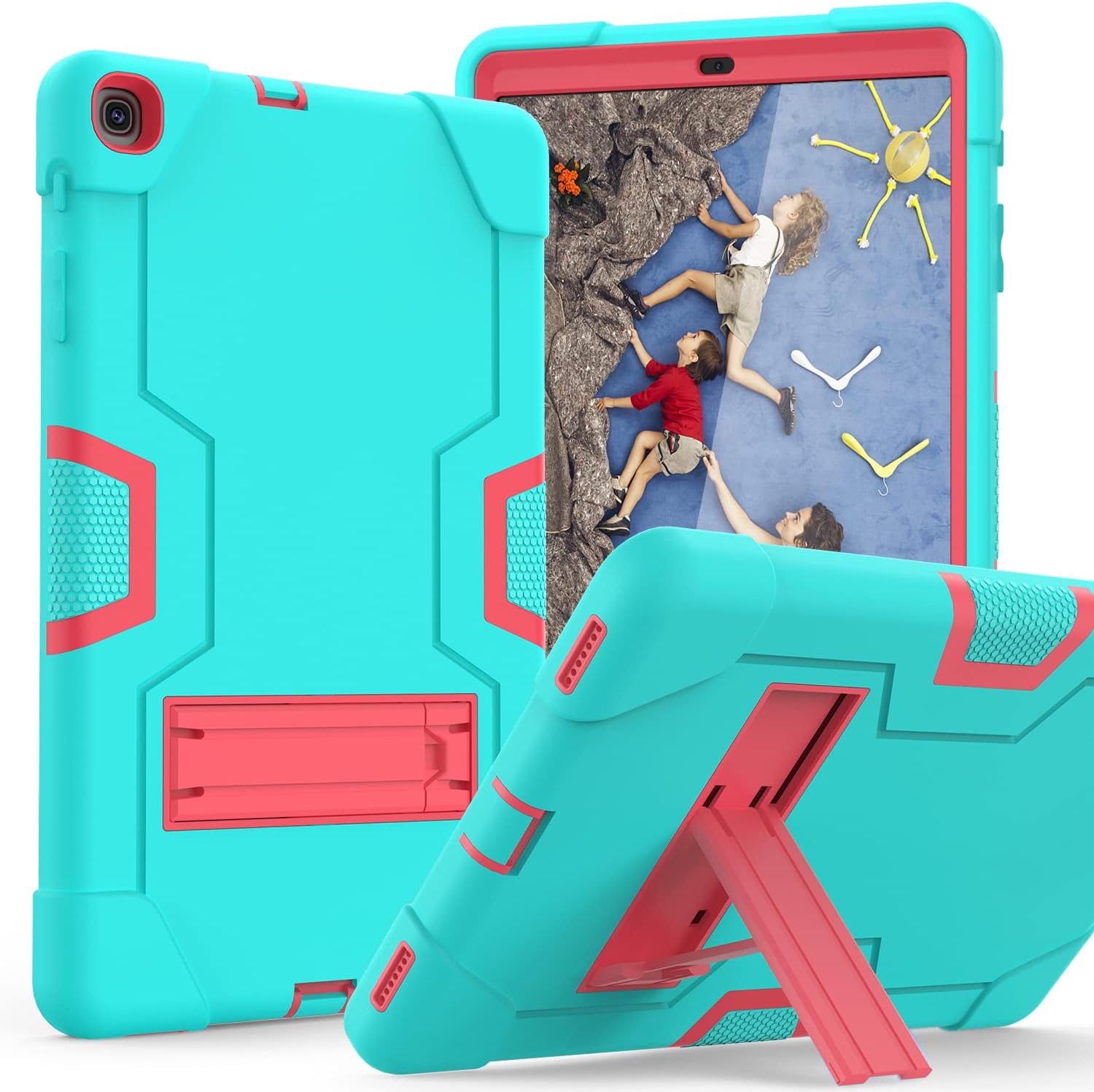 Cantis Galaxy Tab A 10.1 2019 Case(SM-T510/T515),Slim Heavy Duty Shockproof Rugged Case High Impact Full Body Protective Case for Samsung Galaxy Tab A 10.1 2019 Release (Teal+Rose red)