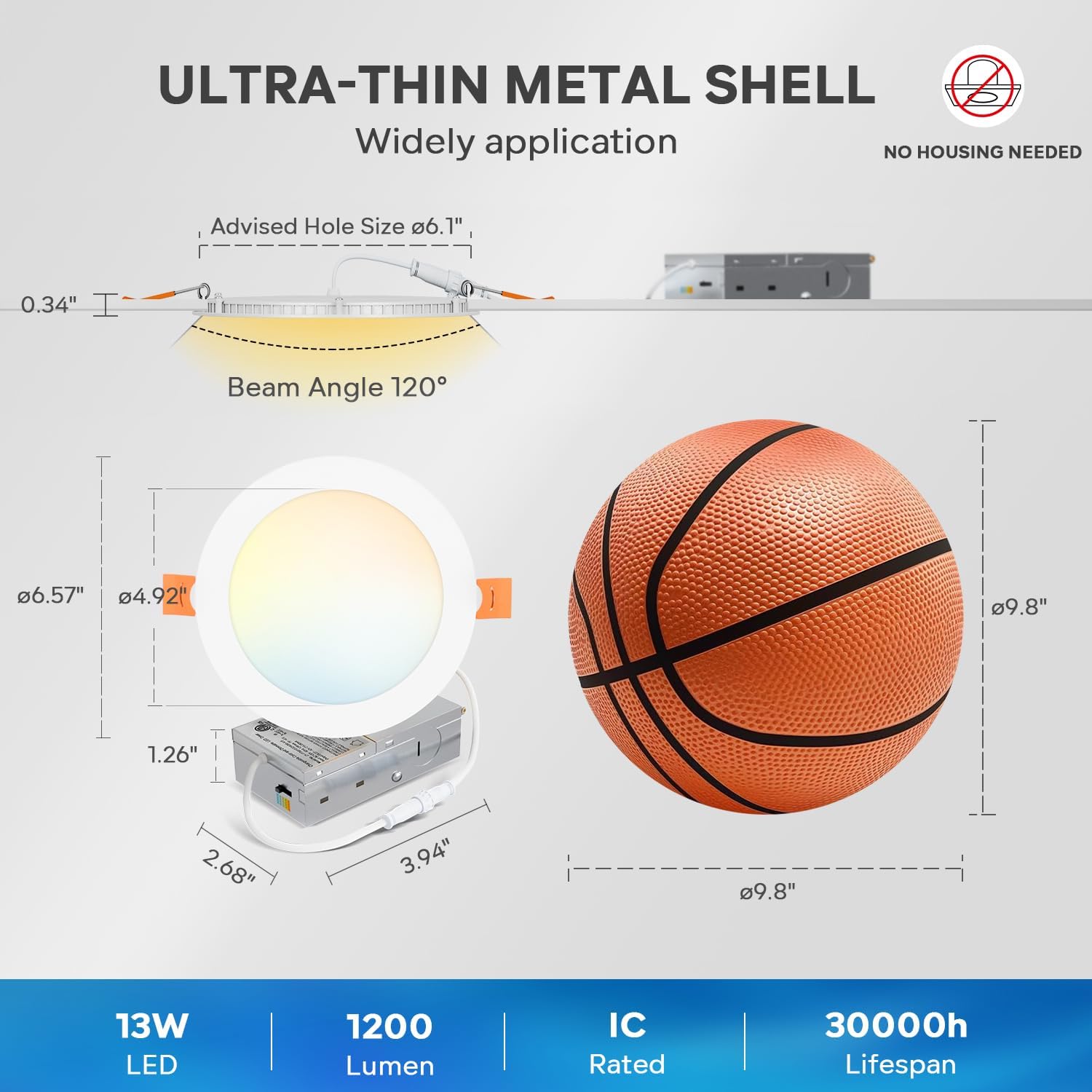 LVWIT Recessed Lighting 6 Inch, Ultra-Thin LED Ceiling Lights 1200LM 2700K-5000K 5CCT Dimmable Canless Recessed Lights Wafer Led Lights for Kitchen Bedroom, ETL,FCC&IC, 6 Pack - Image 2