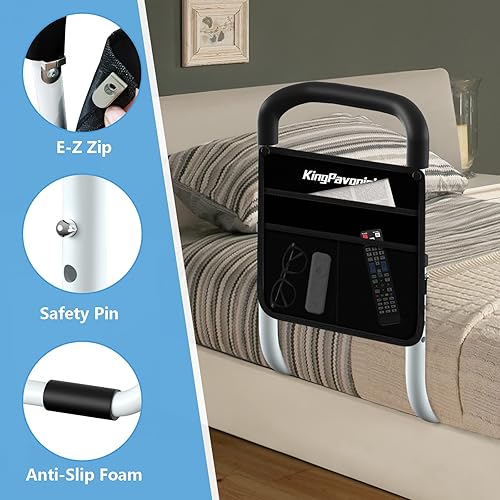 Miniatura 6 de Riel de cama  Rieles de cama para adultos mayores  Asistente de movilidad de barra de soporte de cama médica con bolsa de almacenamiento gratuita y