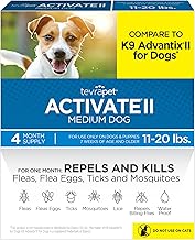 TevraPet Activate II Flea and Tick Prevention for Dogs | 4 Count | Medium Dogs 11-20 lbs | Topical Drops | 4 Months Flea Treatment