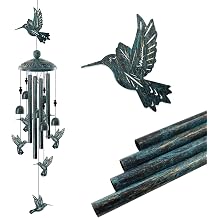 Vintage Bronze Hummingbird Wind Chimes for Outside, Retro Bird Gifts for Women Mom, Sympathy Memorial Windchimes for Garden Yard Patio Decor, Rustic Metal Wind Bell for Birthday Mothers Day
