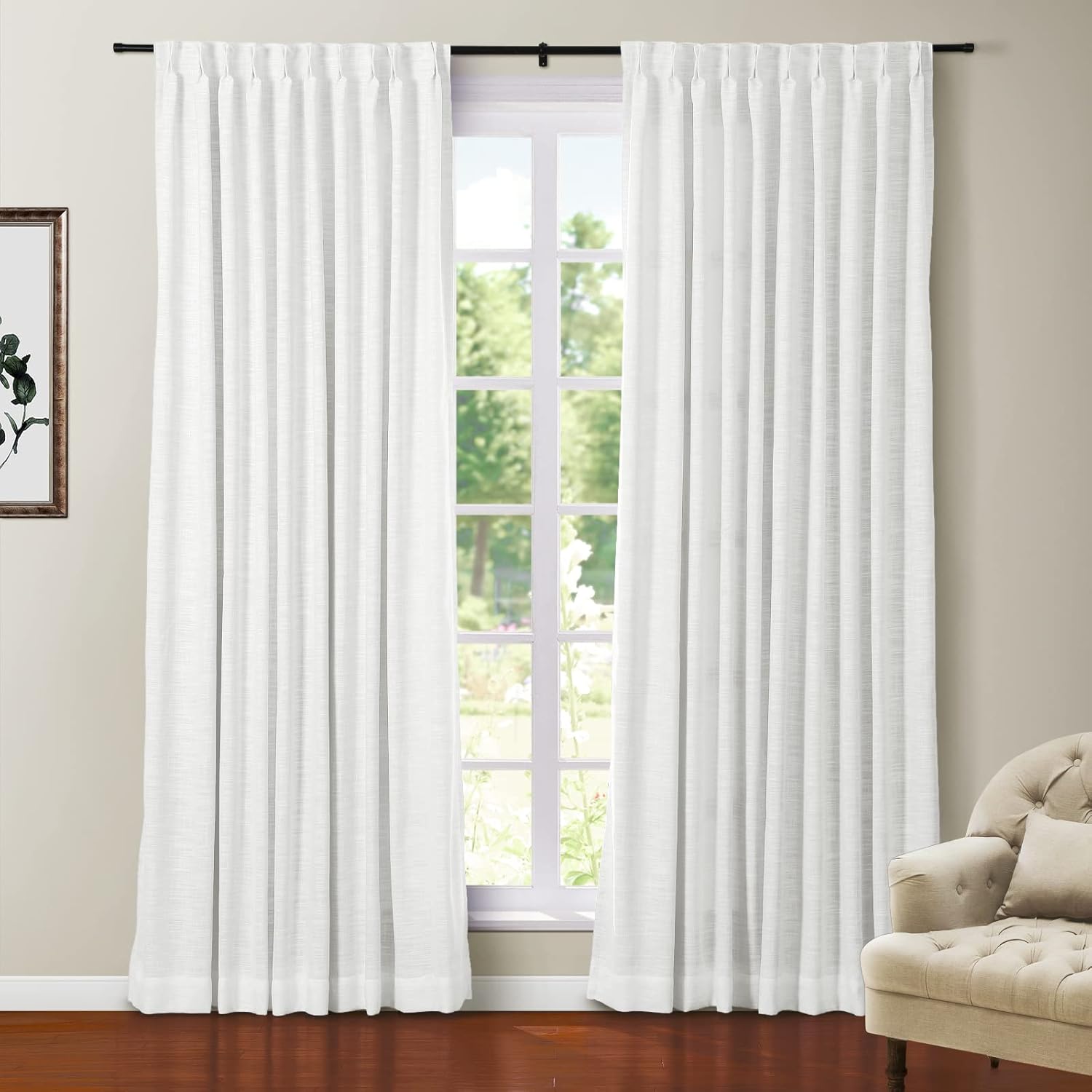 TWOPAGES Thermal Insulated Blackout Window Curtain Drape for Bedroom Pinch Pleated and Back Tab Room Darkening Curtain for Living Room, 52 x 96 Inch, 1 Panel, White