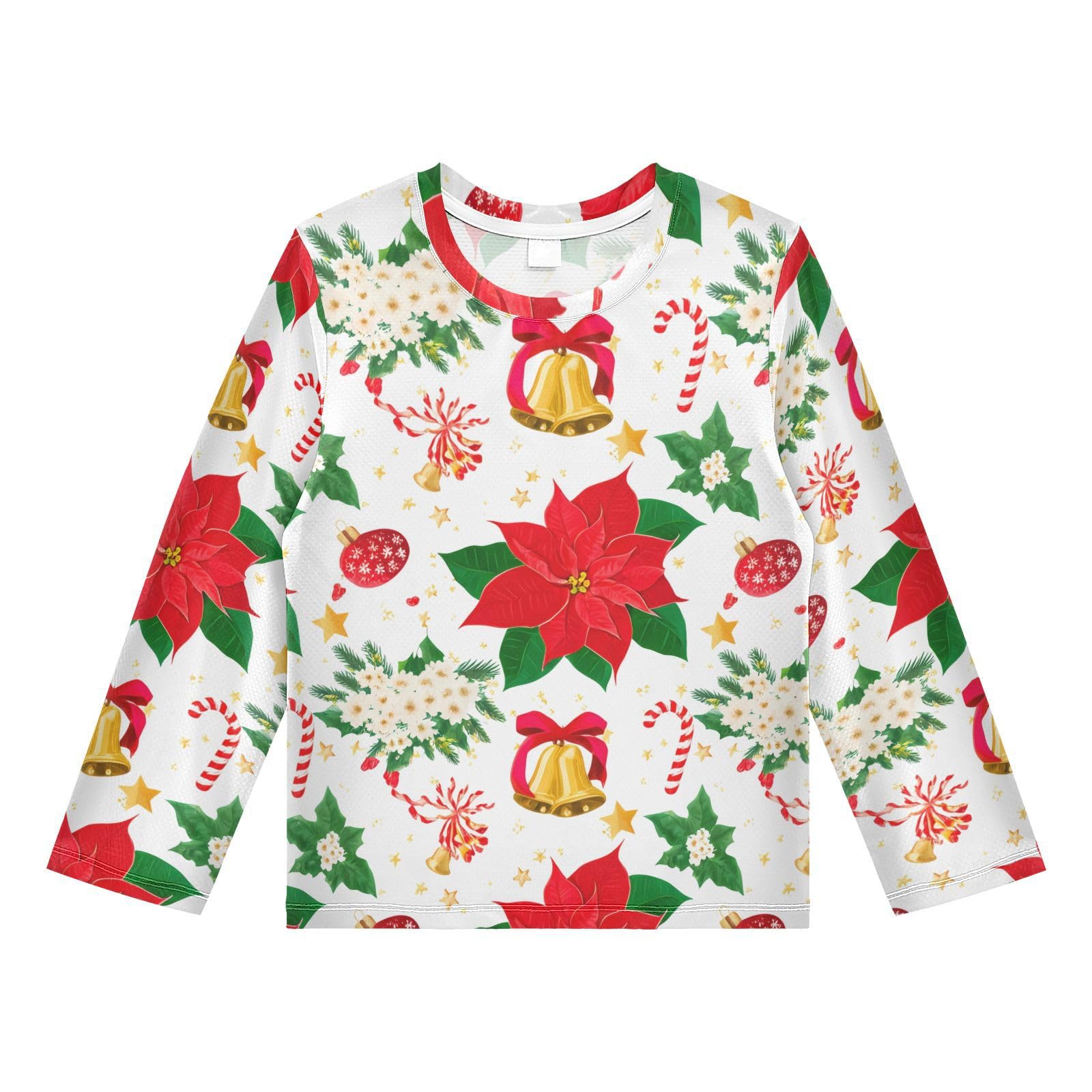 DOMIKING Bell Candy Star White Boys Long Sleeve Rashguard Shirt Kids Quick Dry Swim Shirt for Beach Pool Sport 9-10T