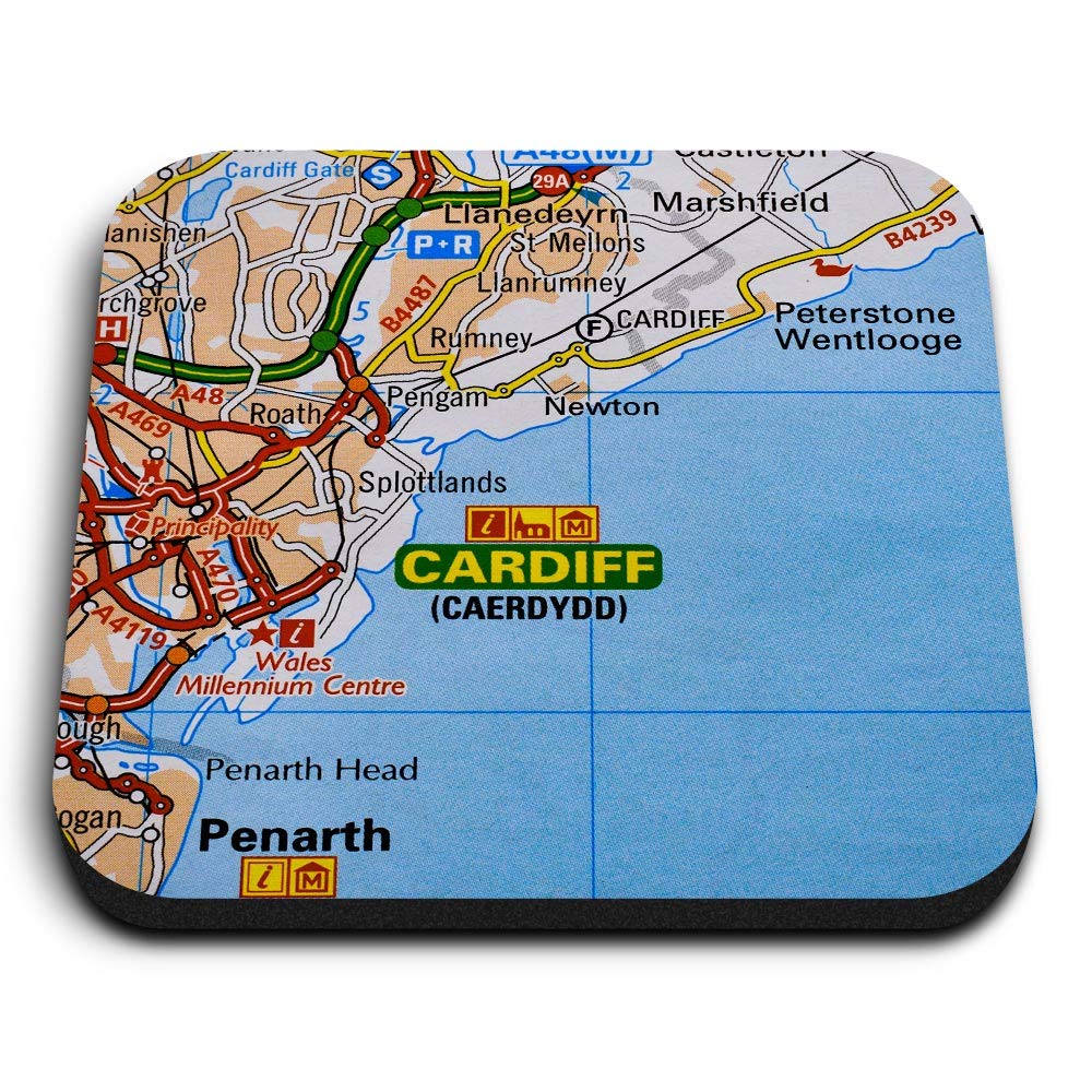 Destination Vinyl Ltd Multicolor 1 X Square Mdf Fridge Magnet - Cardiff City Wales Welsh Travel Map 44515