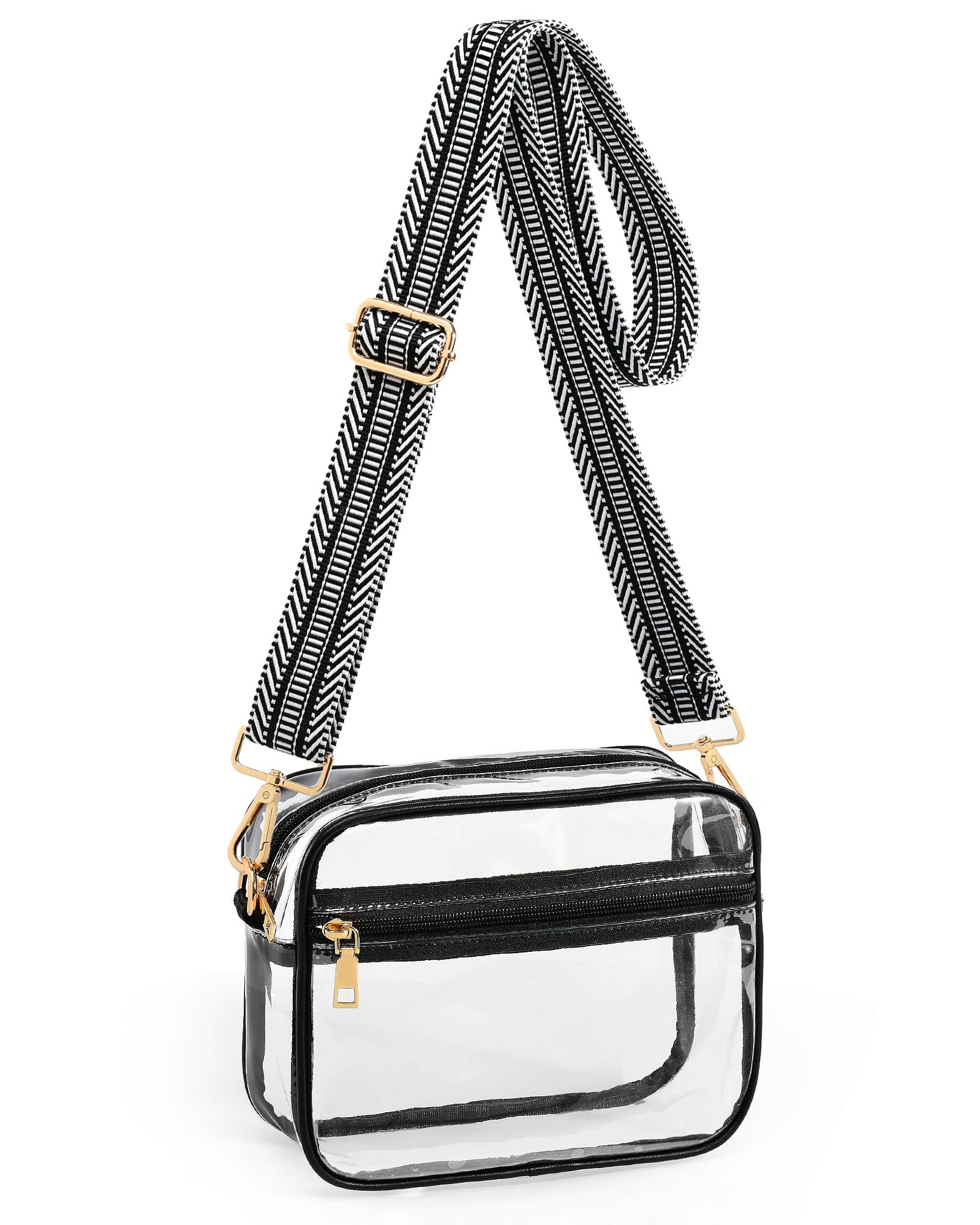 BS-VOG Clear Bag for Stadium Events, Clear Crossbody Purse for Women | Water-Resistant PVC, Wide Removable Adjustable Strap, Extra Front Pocket, Zippered Closure, Fits Phone Wallet Keys