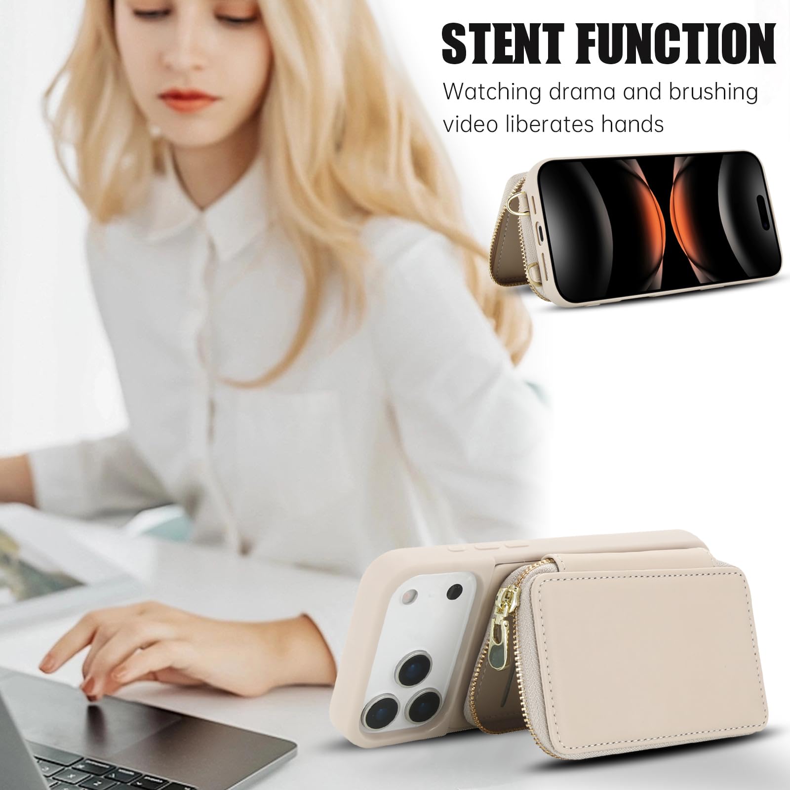 Compatible With IPhone 17 Pro Max Wallet Case, Women Men Rfid Blocking PU Leather Flip Cover Zipper Pocket Card Slots Phone Case For IPhone 17 Pro Max - View #8