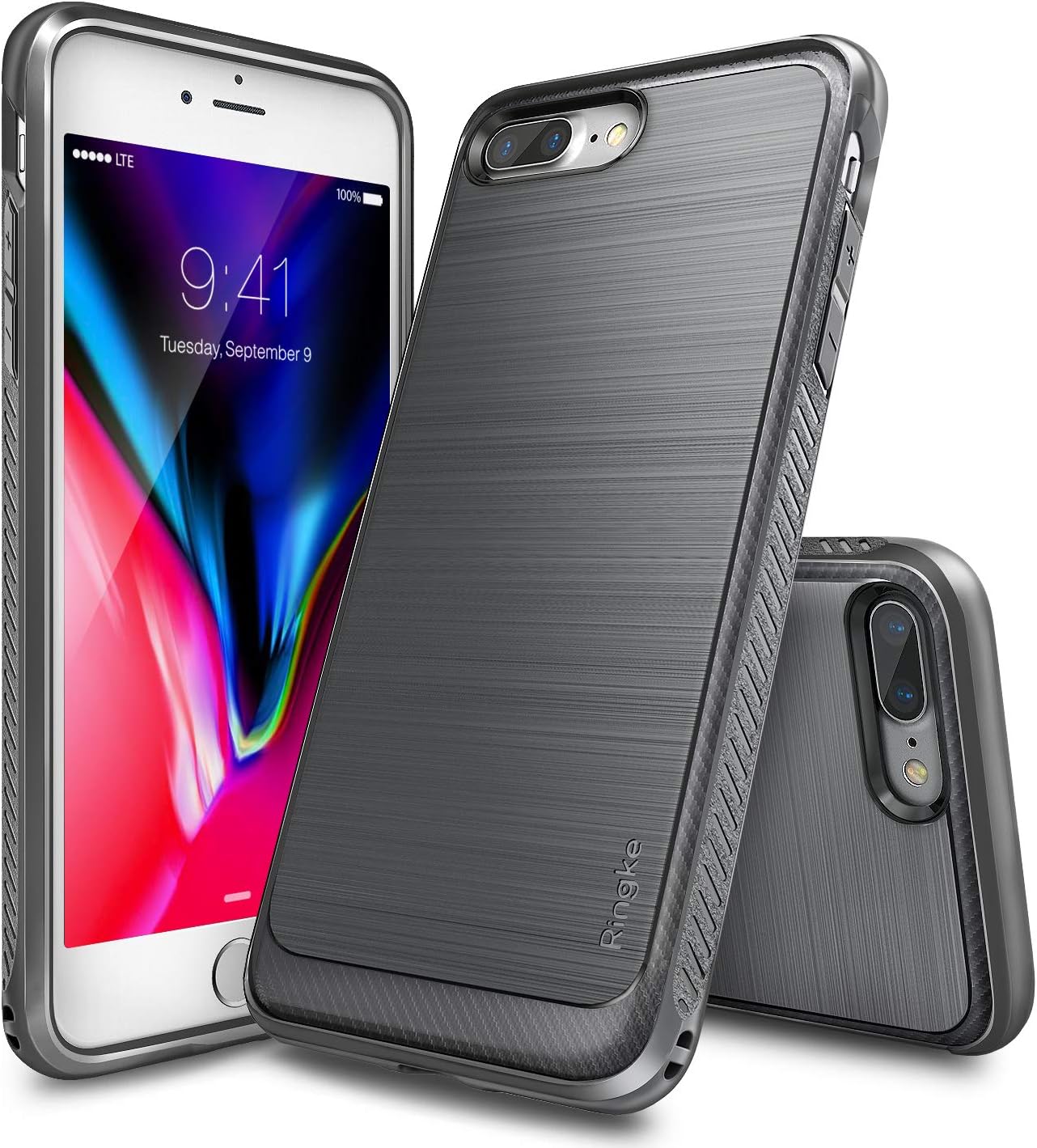 Ringke Onyx Compatible with iPhone 7 Plus, iPhone 8 Plus Case Extreme Tough Brushed Metal Texured Design Cover - Mist Gray