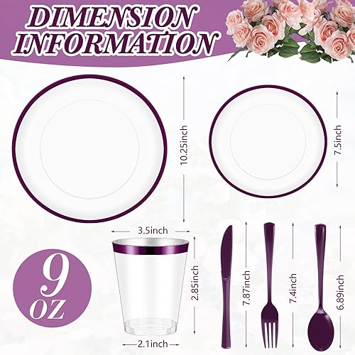 Miniatura 2 de Roshtia 300 platos de plástico transparente con borde para 50 invitados, juego de vajilla desechable, 100 platos llanos transparentes, 50 tazas, 50