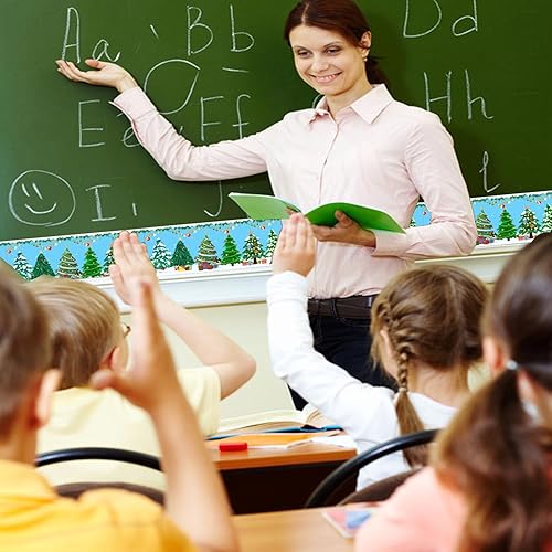 Miniatura 5 de Tablero de anuncios de invierno, borde de árbol de Navidad, borde de 36 pies, pinos y bosques, bordes de tablón de anuncios, recortes de Navidad