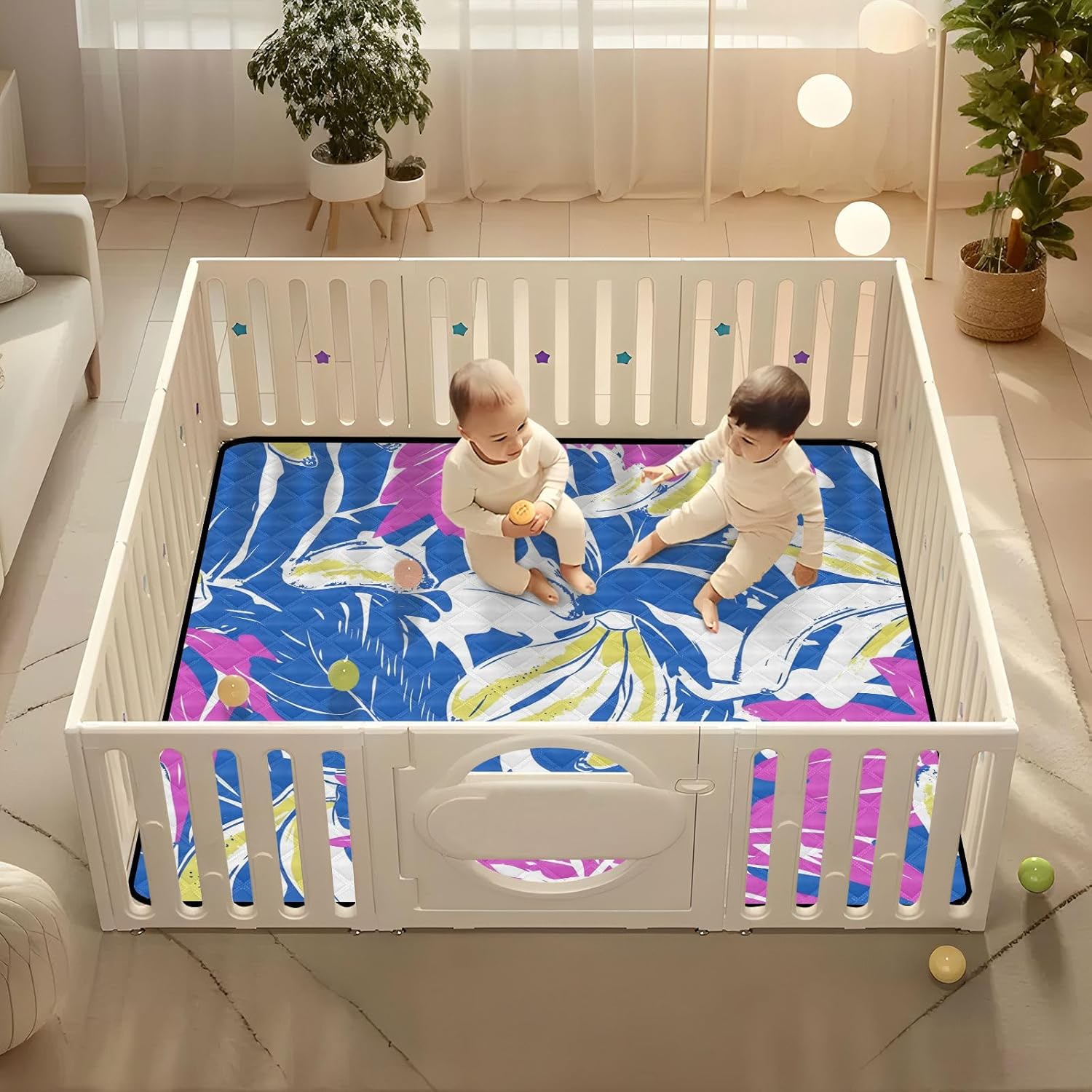 Doodle Tropical Banana Baby Play Mat, 50“ X 50” Washable Folding Crawling Mat, Baby Floor Mat, Soft, Thick, Non-Slip
