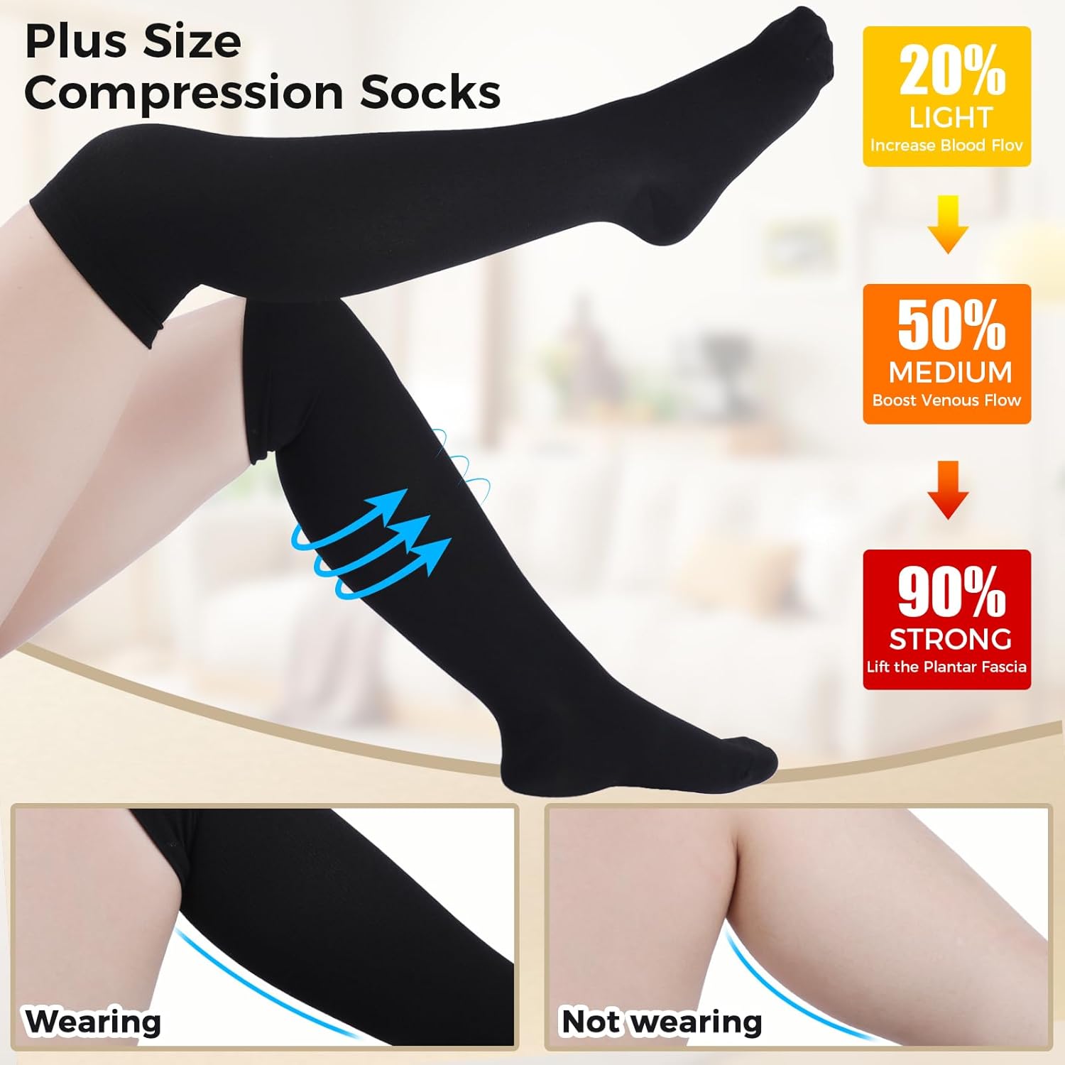 3 Pairs Wide Calf Compression Socks for Women And Men, Plus Size Support Stockings for Circulation, 15-20mmHg Knee High Socks - Image 3