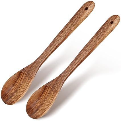 2 Pcs Wood Mixing Spoons, Cooking Spoons, Wooden Spoons for Cooking, Serving, Mixing, Serving Spoons, Heat-Resistant Kitchen Utensils
