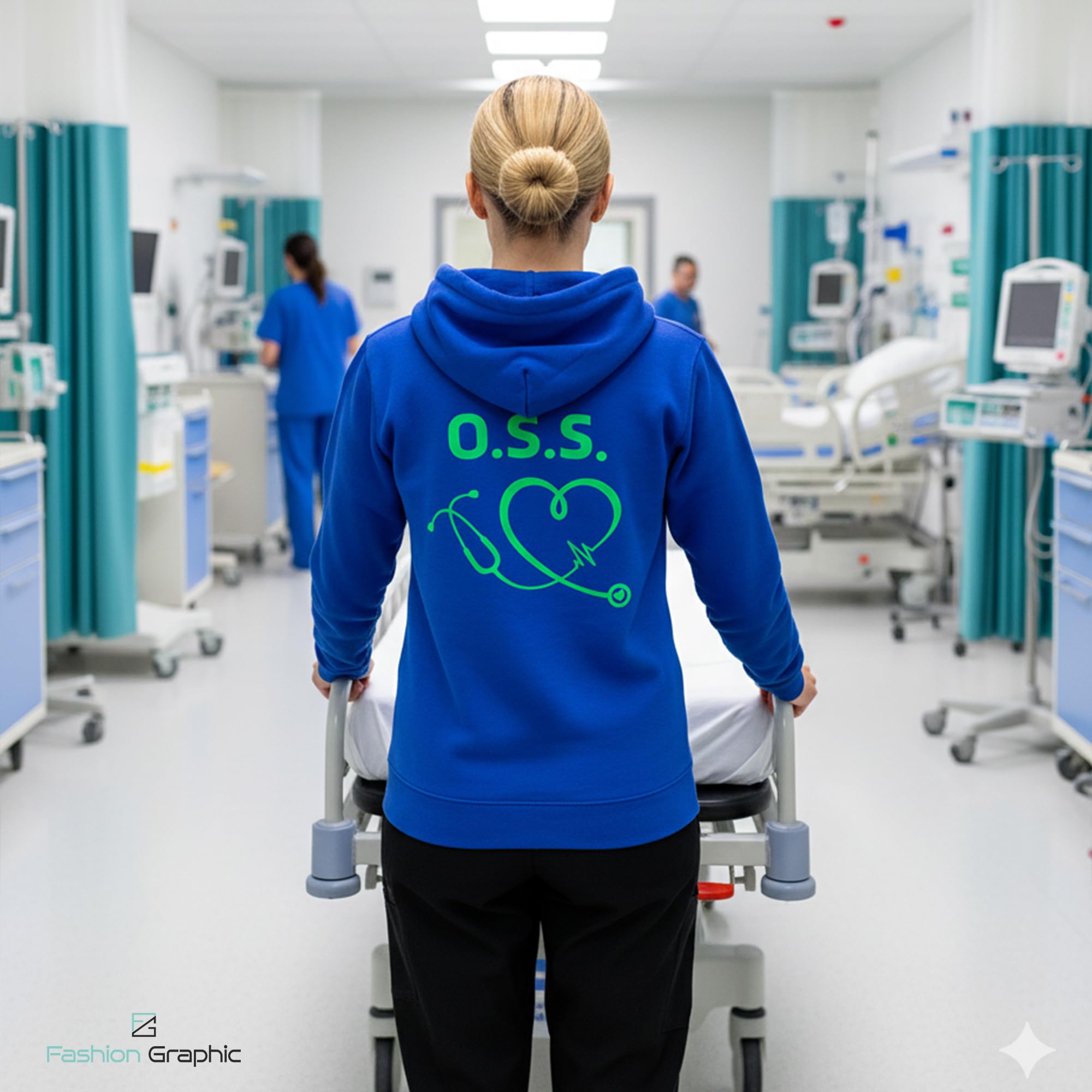 Fashion Graphic Felpa Donna OSS operatore Socio, Divisa OSS Blu, Felpa Donna con Cappuccio con Zip Personalizzata, Felpa Infermiera con Zip Taglie da XS a XL