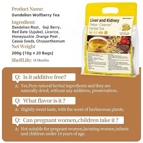 Miniatura 6 de Té orgánico prémium de desintoxicación de riñón e hígado, mezcla de 8 hierbas con diente de león, bayas de Goji, azufaifa, raíz de regaliz y
