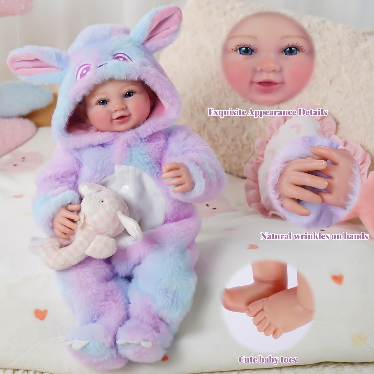 BABESIDE Reborn Baby Dolls, 17 Inch Realistic Newborn Baby Doll, Soft Vinyl Poseable Lifelike Smiling Reborn Doll, Real Life Baby Doll with Complete Accessories, Birthday Gift for Kids Age 3+