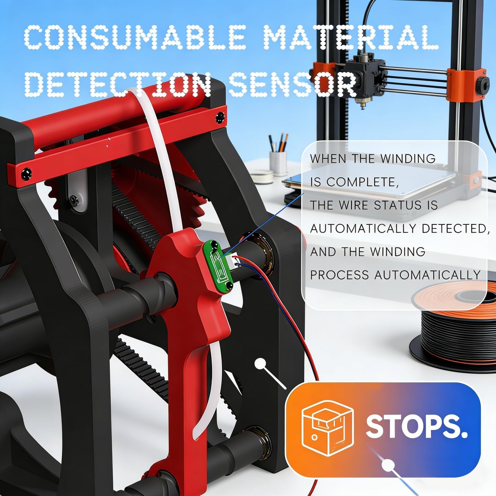 Bobina de filamento 3D, máquina rebobinadora eléctrica con parada automática, carrete universal de 1 kg, recarga sin enredos, para PLA PETG, ABS, TPU