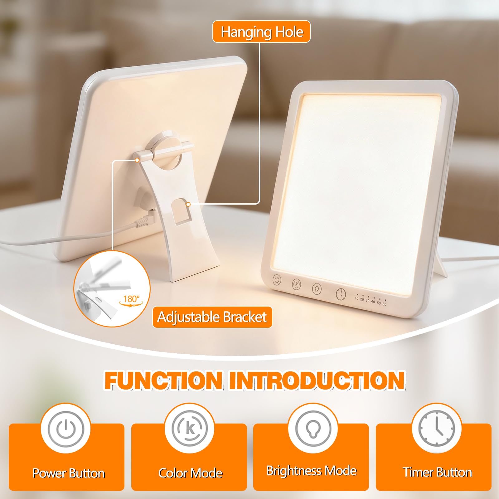 Tageslichtlampe 15000 Lux Dimmbar, UV-freie LED-Lichttherapielampe Tageslicht, 6 Timer, 180° Halterung, Touch-Control Sonnenlicht Daylight Lampe für Depressionen, Vollspektrumlampe für Zuhause/Büro