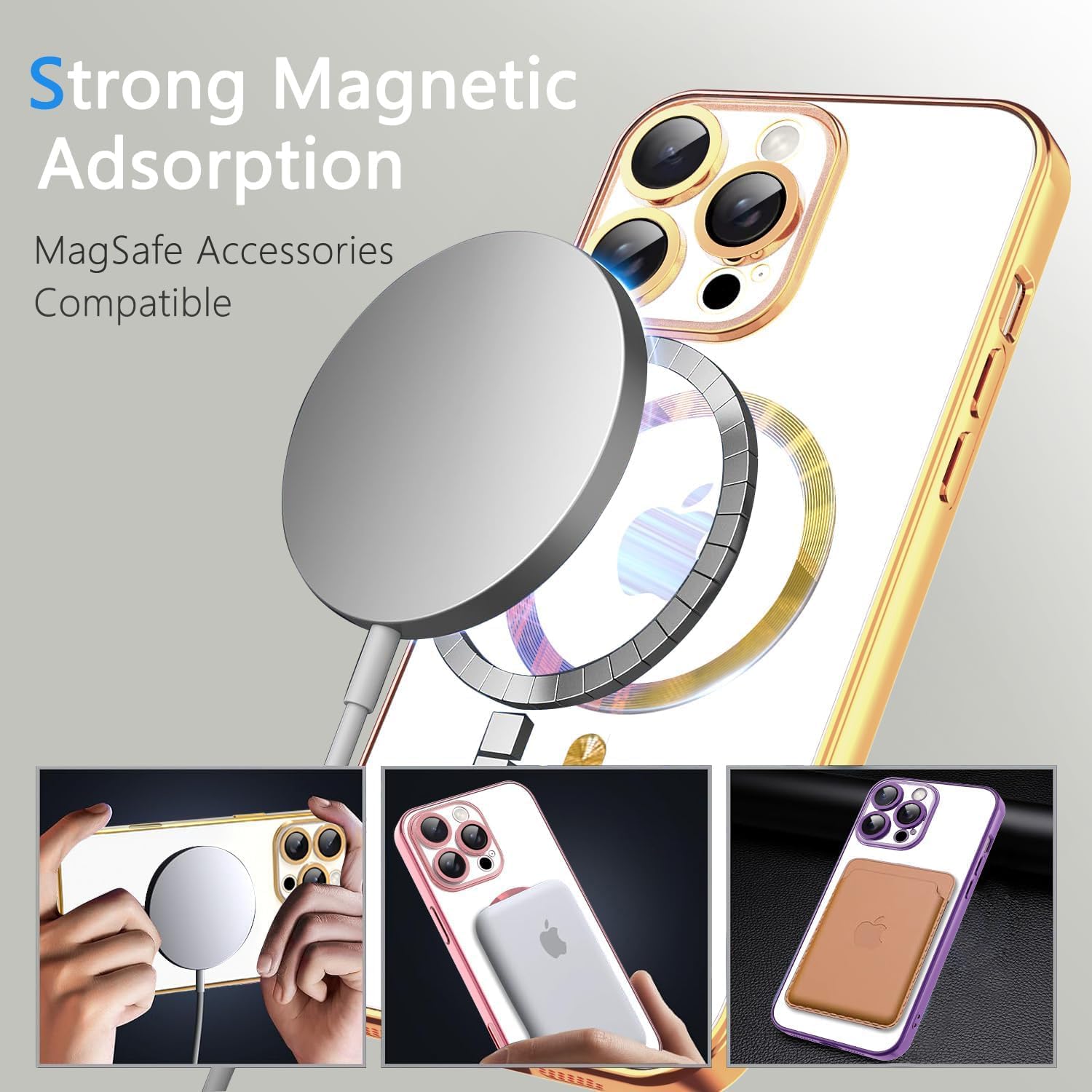 Misscase for iPhone 16 Pro Case with Privacy Screen Protectors,[Camera Lens Protector] Clear Magnetic Luxury Plating Case Compatible with MagSafe Elegant Anti-Scratch Case Cover Gold - Image 4