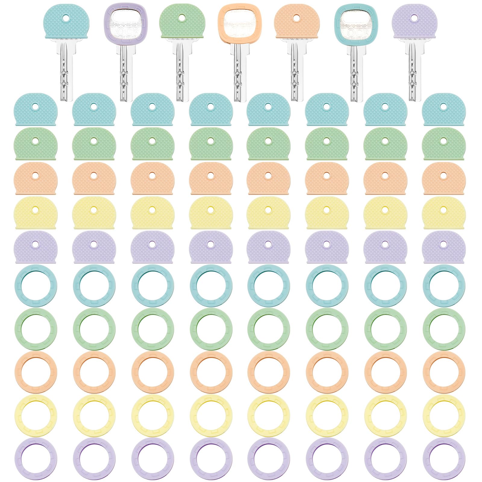 Blulu 80 Pieces 1Inch Colored Key Covers Caps Tags Covers Set Plastic Key Color Identifier Rings Toppers(Pastel Color)