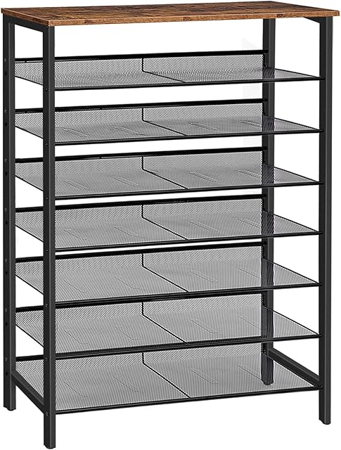 HOOBRO 8-Tier Shoe Rack, Shoe Storage Organizer, Large Shoe Rack for 28-35 Pairs of Shoes, 100 x 30 x 137 cm, Shoe Storage Unit with Flat or Slant Adjustable Metal Shelves, Rustic Brown EBF118XJ01