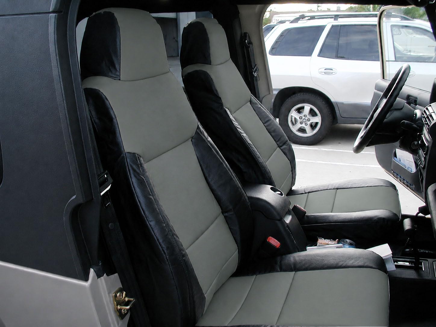 Iggee for 2003-2006 Jeep Wrangler Front and Rear seat Covers - Artificial Leather, Custom Made Original fit (Black/Yellow)
