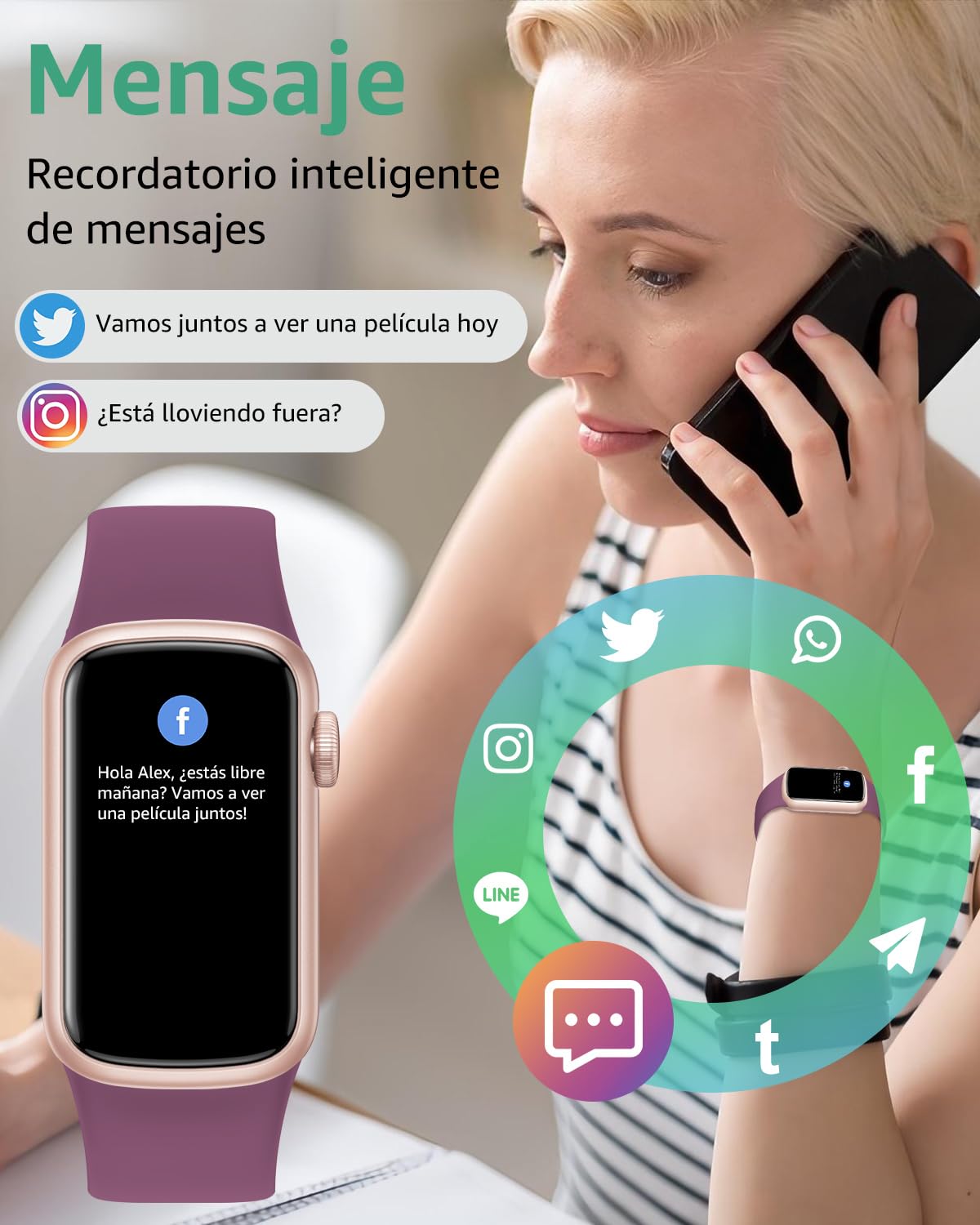 Reloj Inteligente Hombre Mujer, 1.47" Smartwatch con Notificaciones, Monitor de Sueño, 137+ Modos Deportivos, IP68 Impermeable, Pulsera Actividad para Android iOS DeepPurple