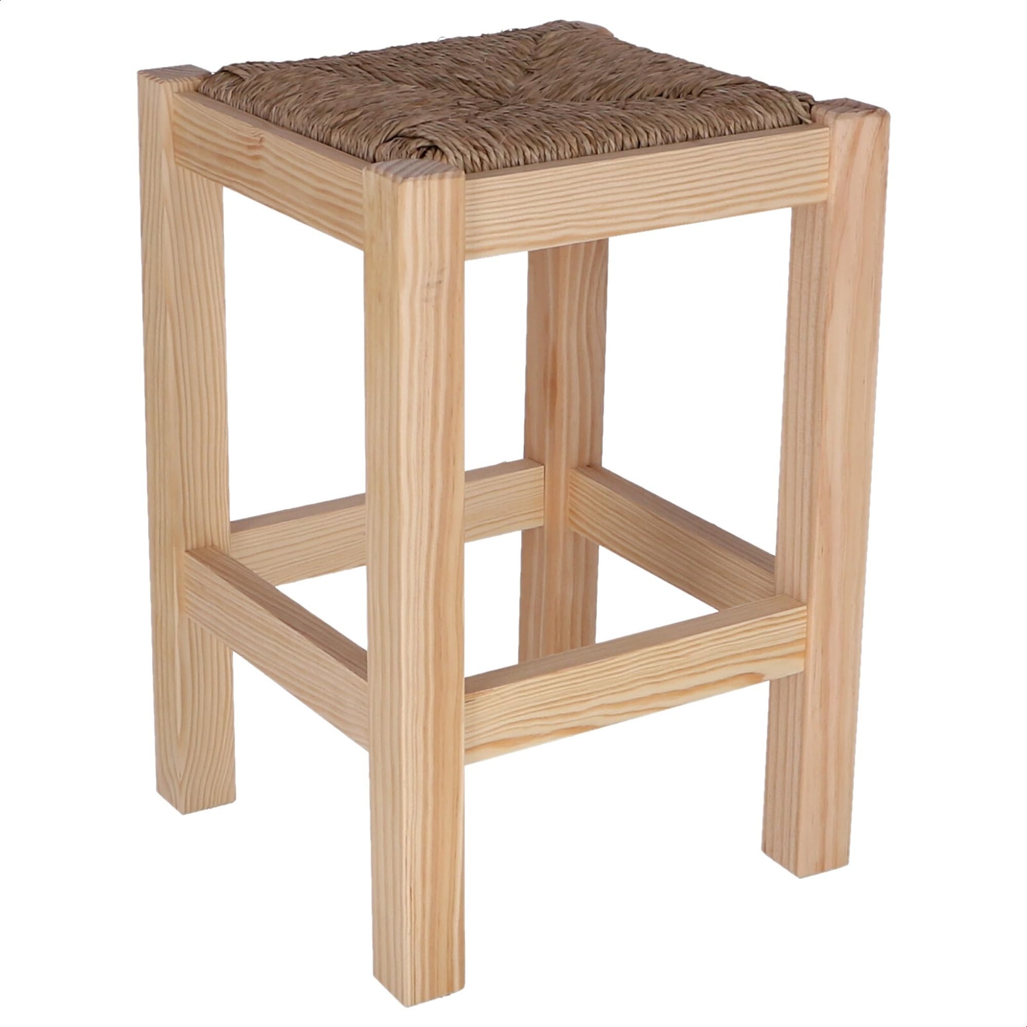 WELL HOME MOBILIARIO & DECORACIÓN Banqueta rústica Cuadrada Baja en Madera, Acabado SIN Barniz, 32,5x32,5x48,5 cm