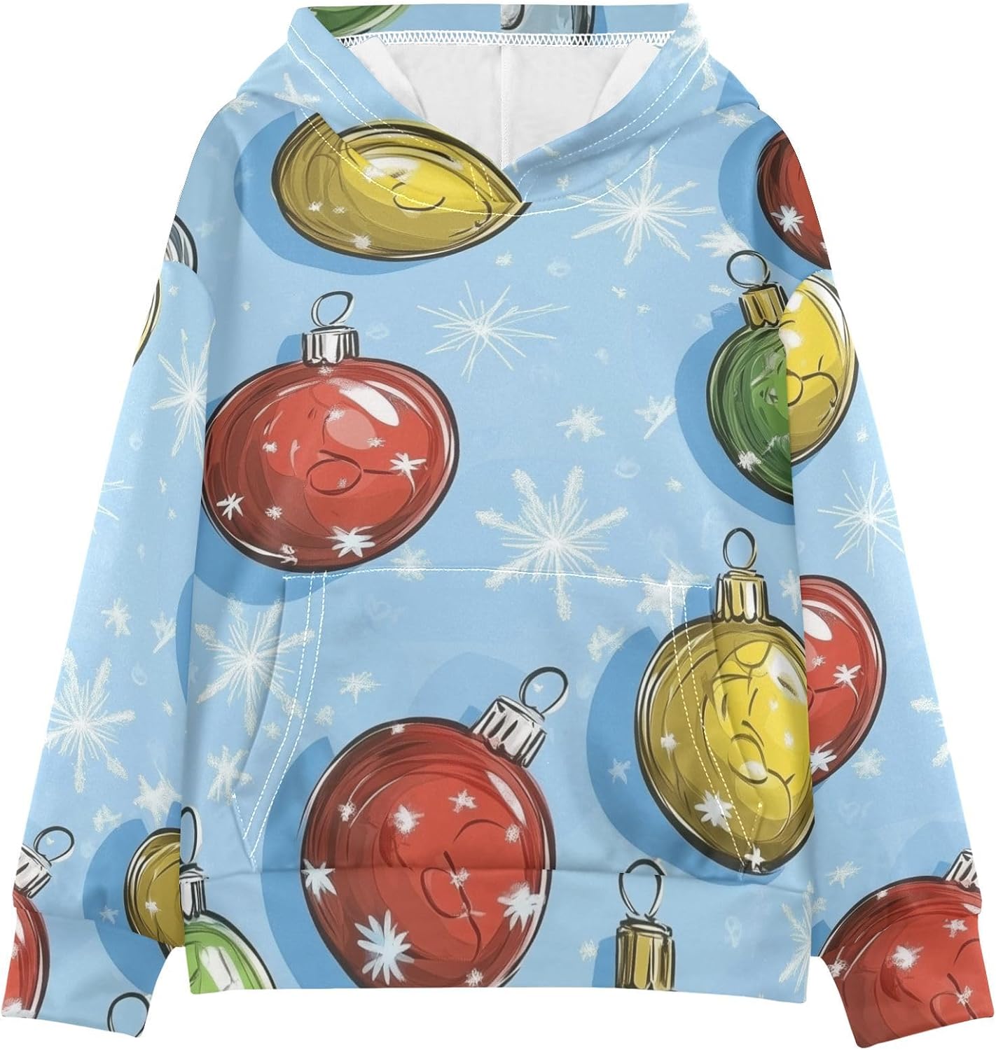 ZZXXB Colorful Xmas Balls Kids Sweatshirts Boys Girls Hooded Kangaroo Pocket Pullover Tops XS-XXL