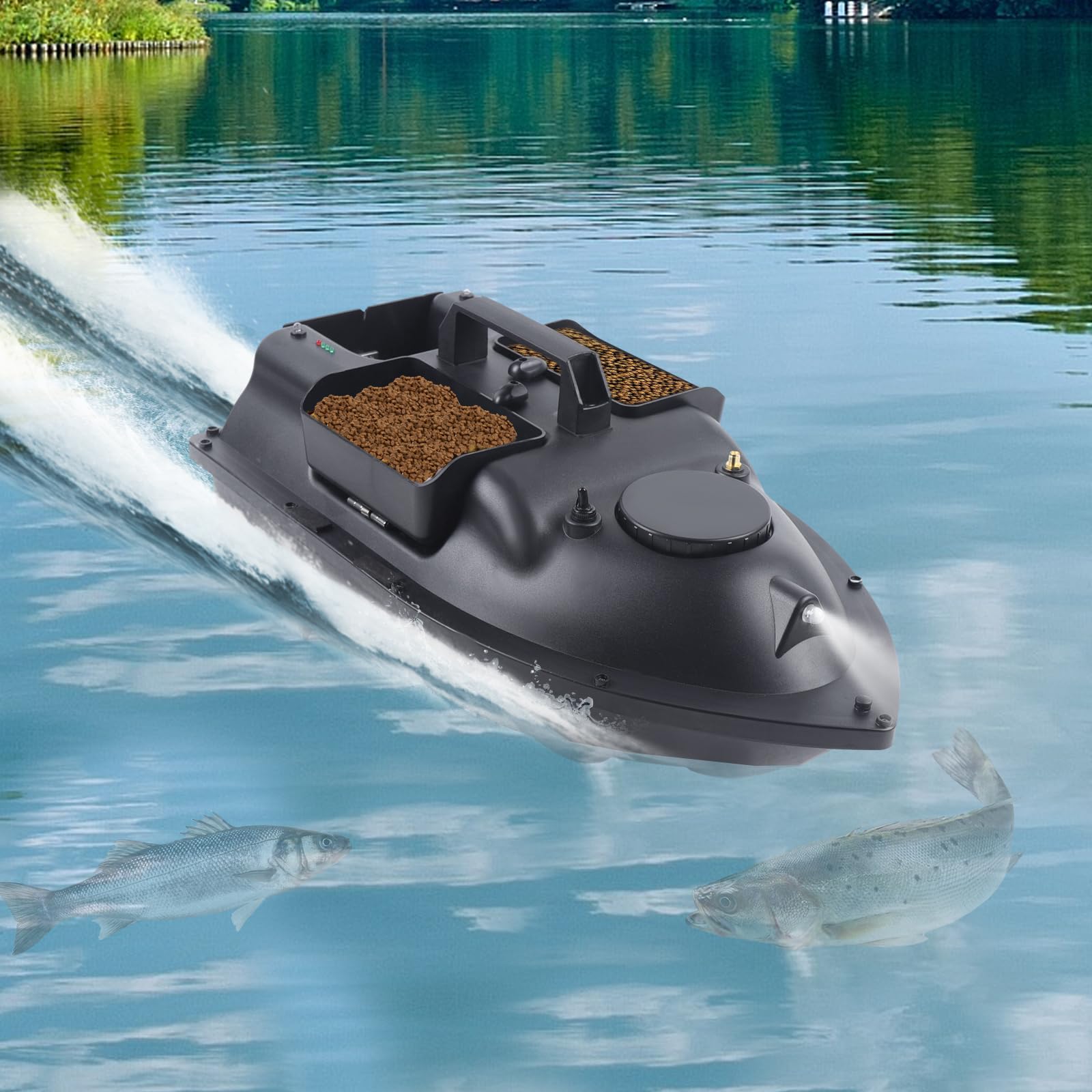 Barca per esche da pesca con telecomando da 500 m, con luce notturna a LED, portata 2 kg, per pesca notturna, telecomando, per laghi/fiumi, 2 ore