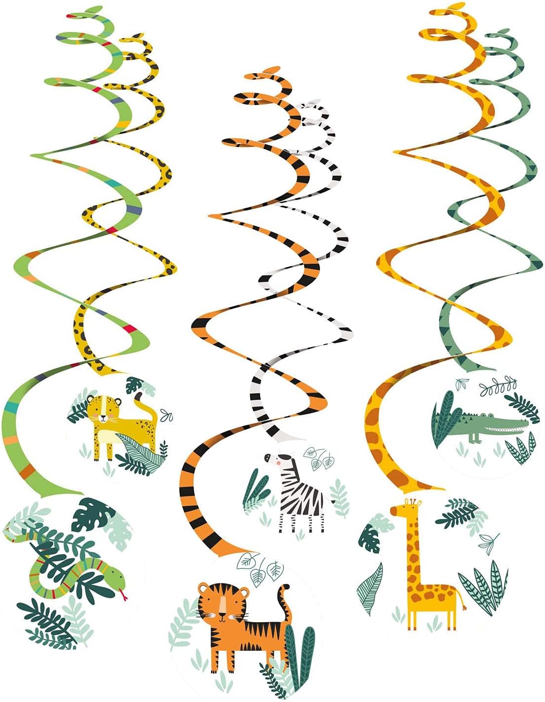 amscan 9909360 - Get Wild Animals Party Hanging Swirl Decorations - 6 Pack,Multicolor,Medium