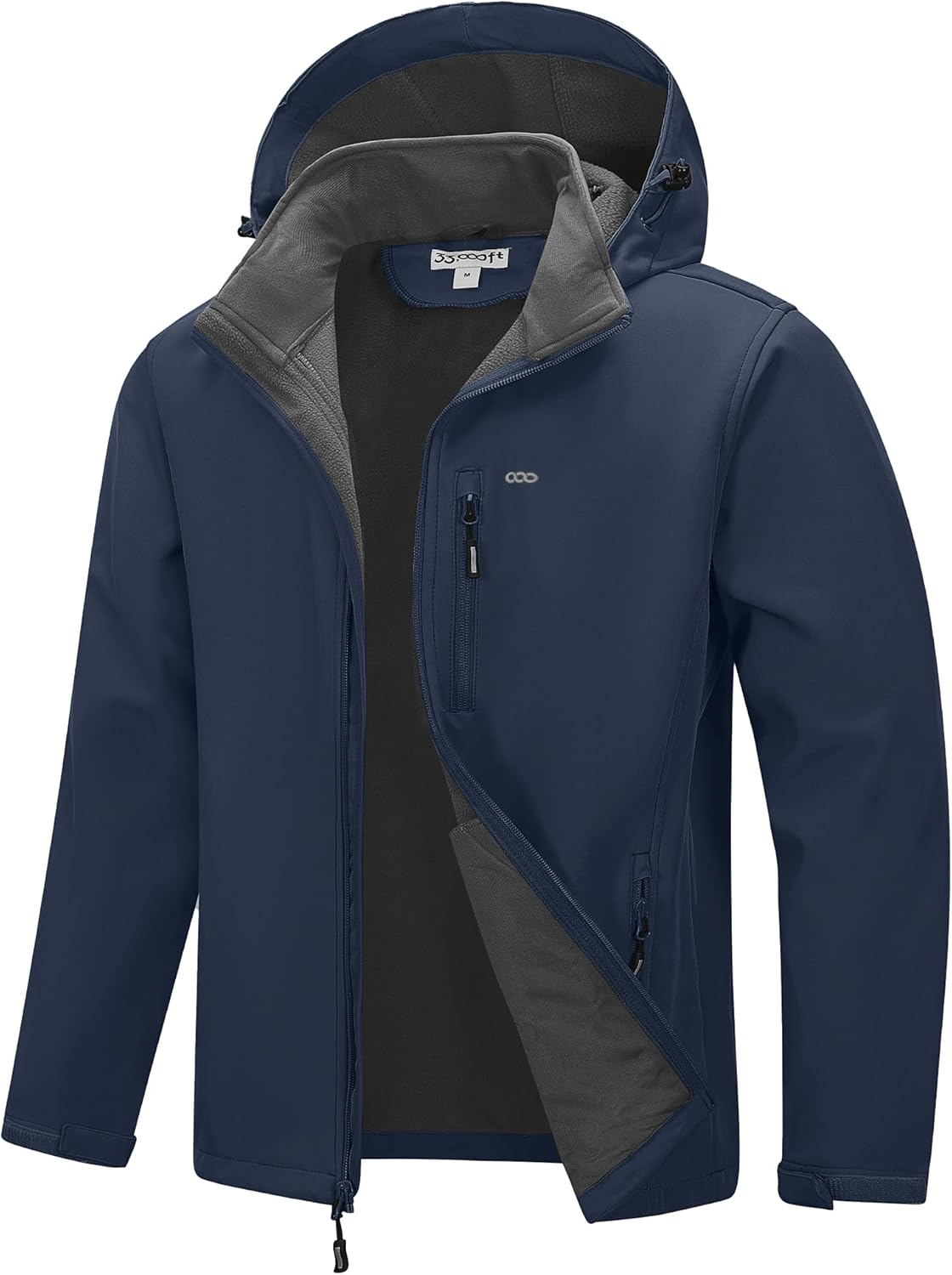 33,000ft Men's Softshell Jacket with Hood Fleece Lined Windbreaker Lightweight Waterproof Jackets for Hiking